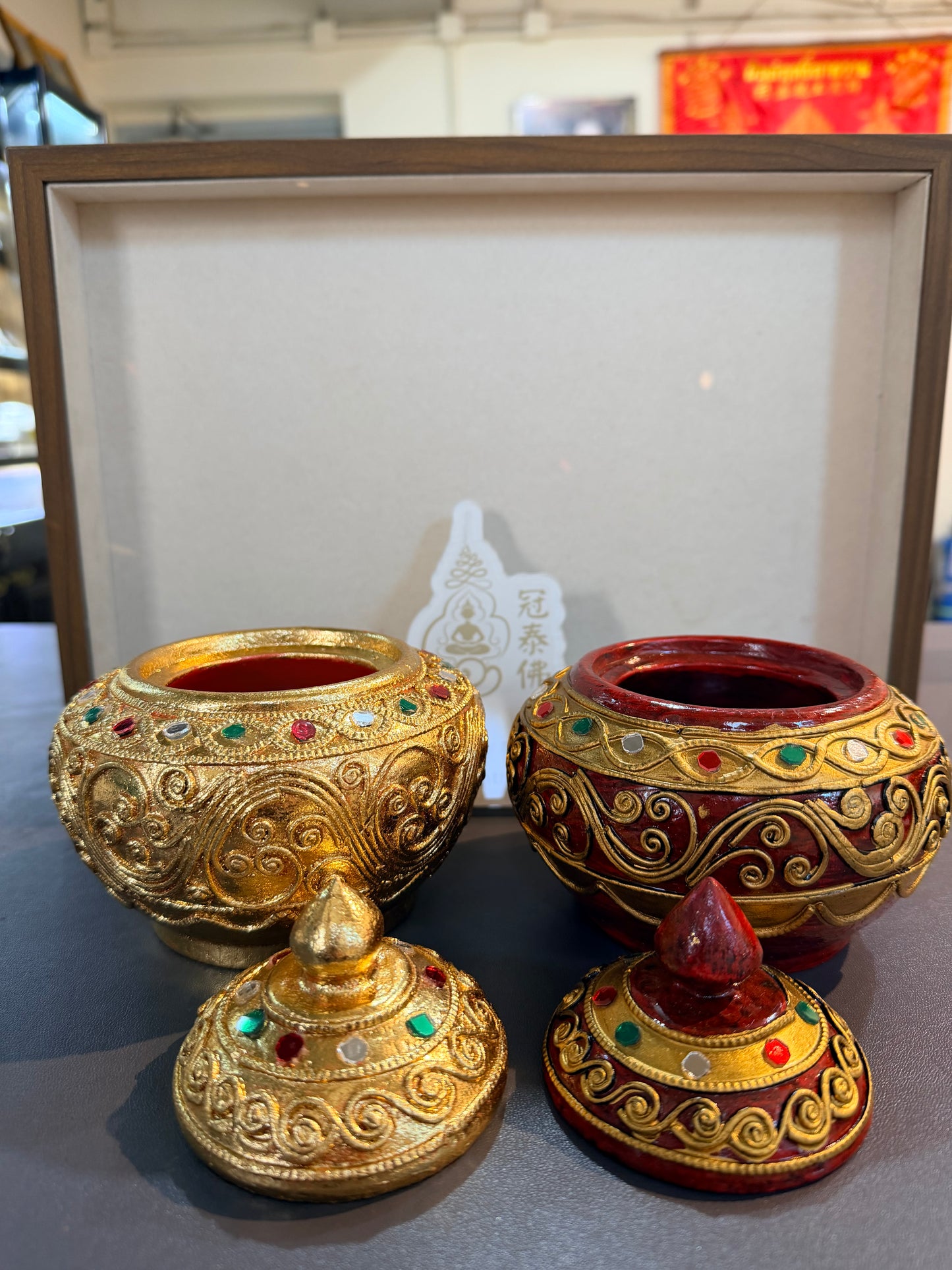 Solid wood and gemstone incense burner with lid