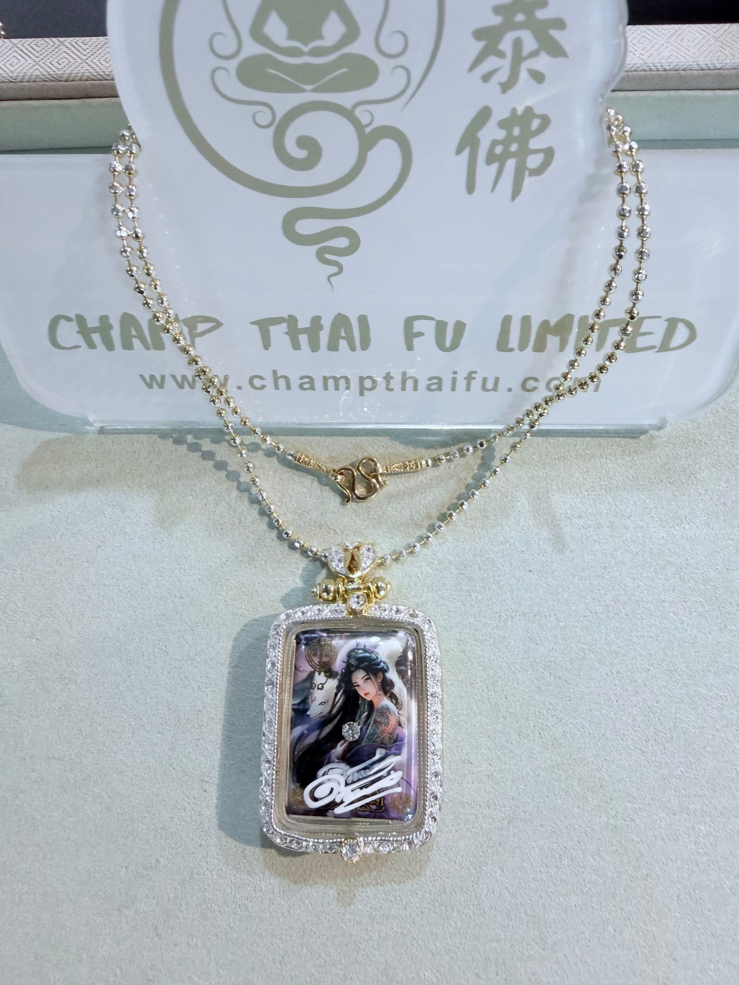 阿贊歐查 九尾狐仙佛牌小模 意大利金殼仿鑽防水殼 連2K頸鏈