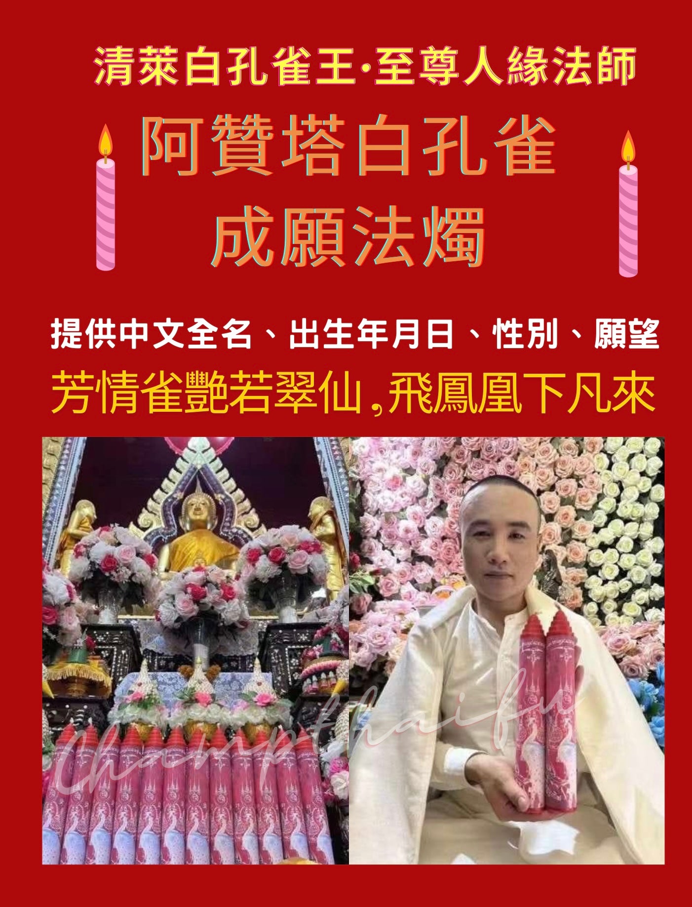 5️⃣🈷️6️⃣日 🦚清白萊孔雀王🦚至尊緣人法師阿贊塔白孔雀成願法燭