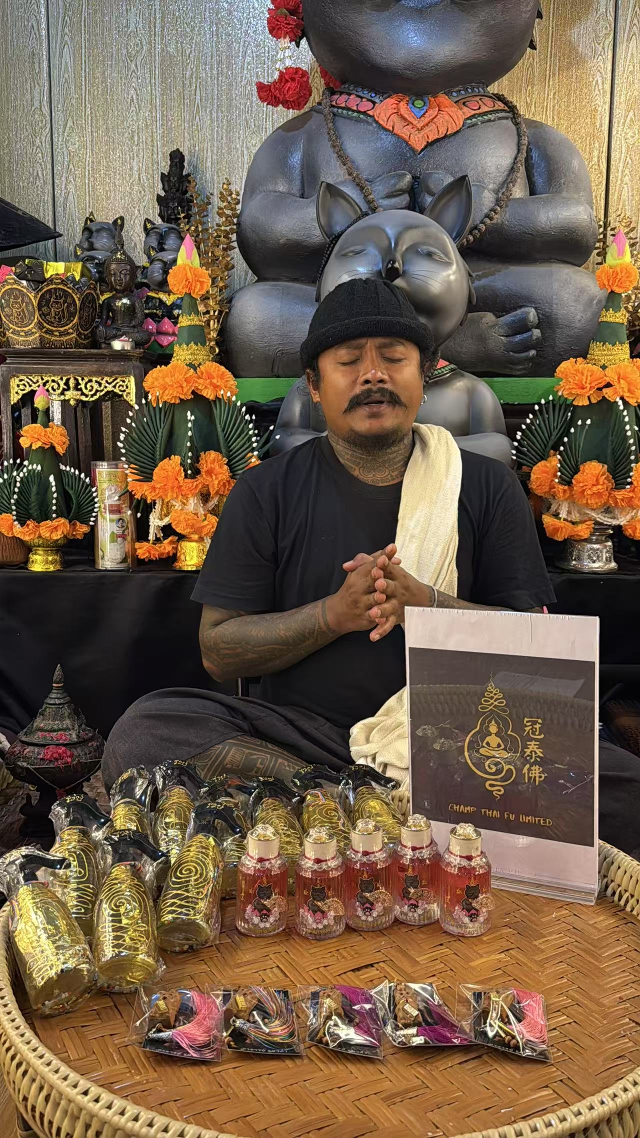 阿贊班迪  木雕玄貓·金經文鑰扣