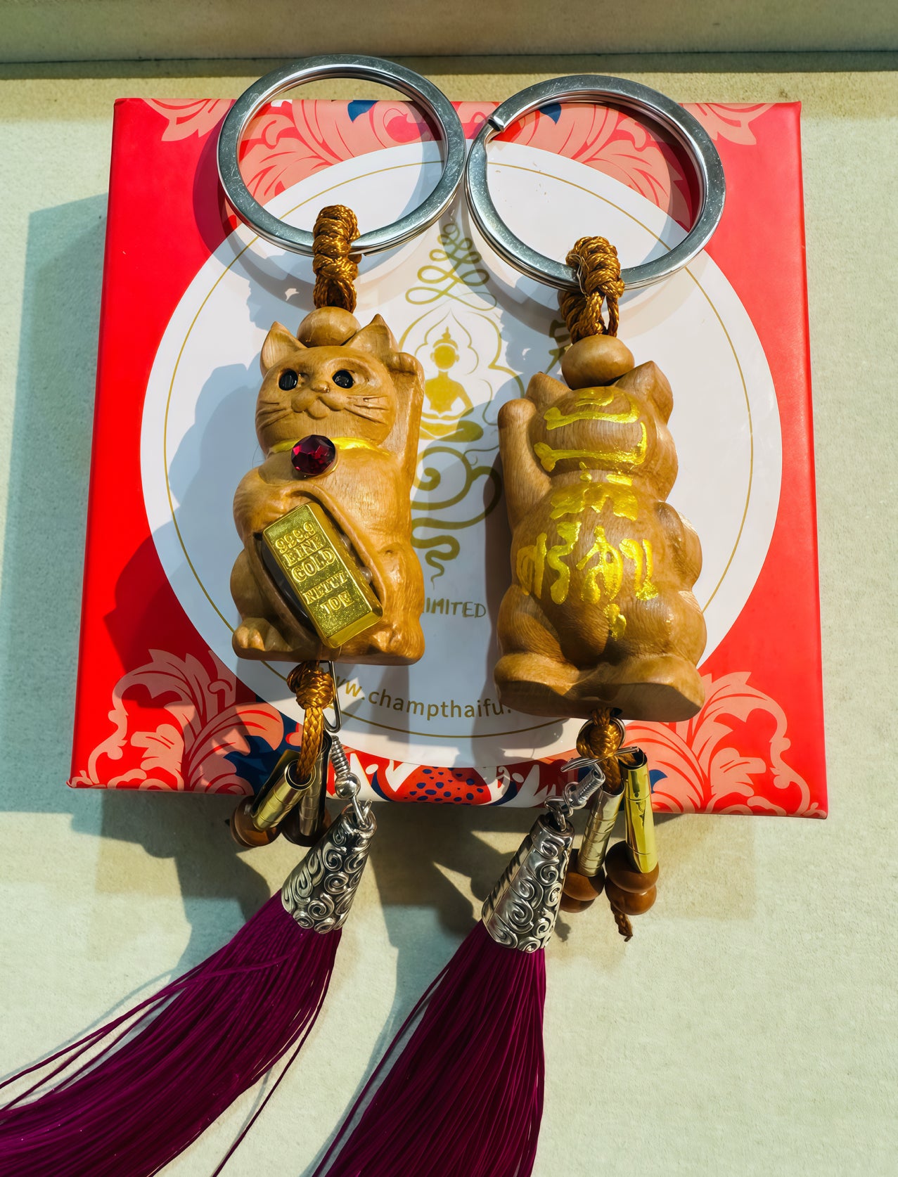 阿贊班迪  木雕玄貓·金經文鑰扣