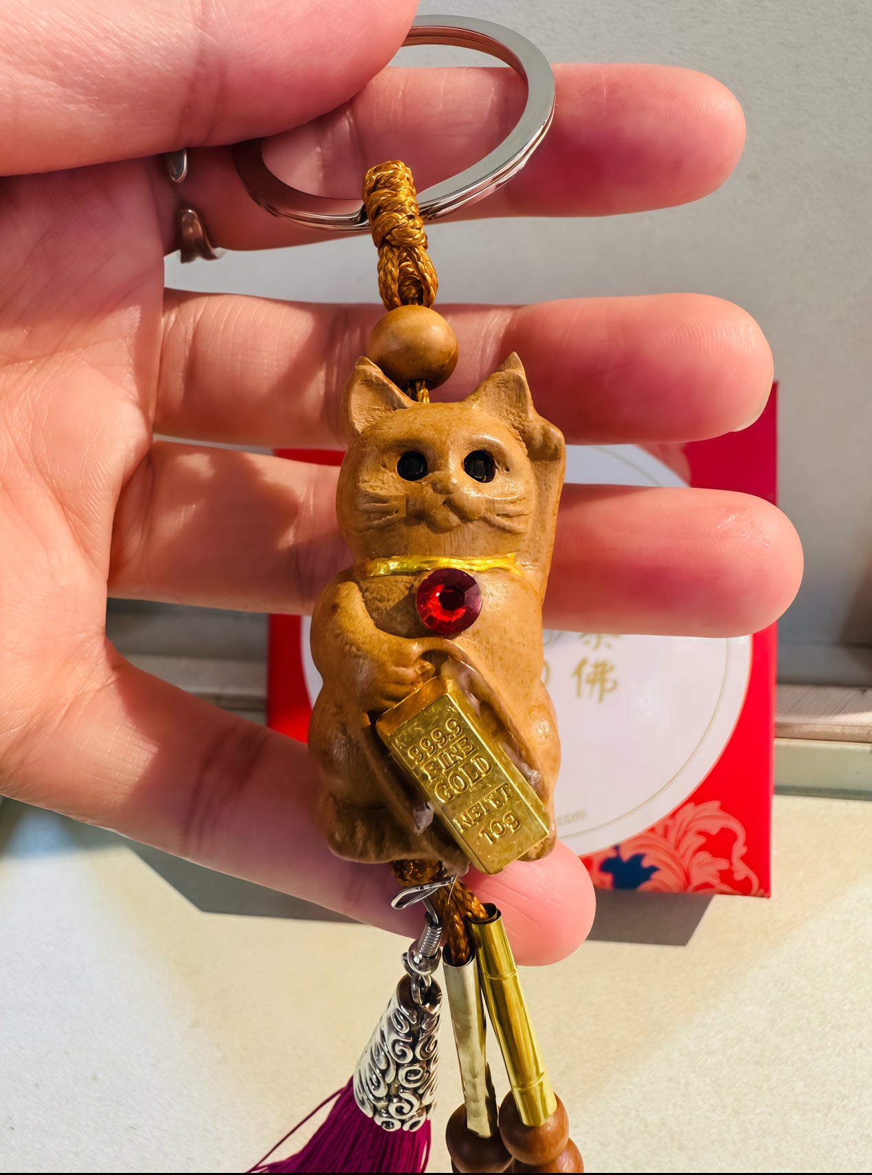 阿贊班迪  木雕玄貓·金經文鑰扣