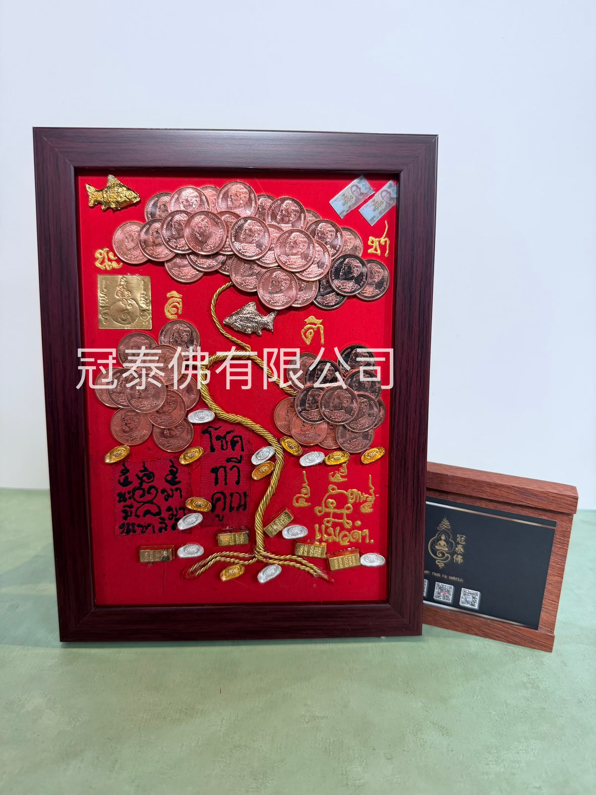 🧿✨【黑貓銅幣搖錢樹相框】✨🧿 阿贊班迪親製｜以50枚銅幣組成搖錢樹造型🌳