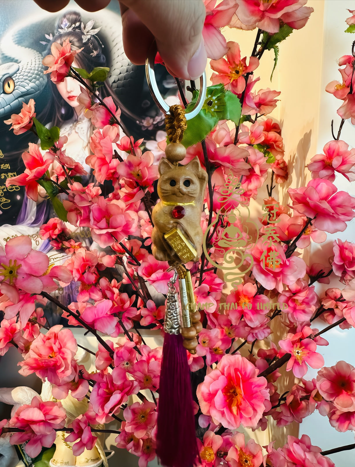 阿贊班迪  木雕玄貓·金經文鑰扣